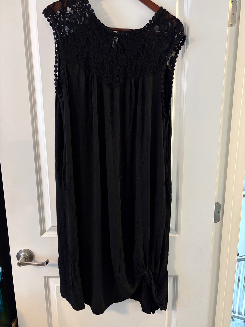 Emerald Black Crochet-Yoke Midi Dress